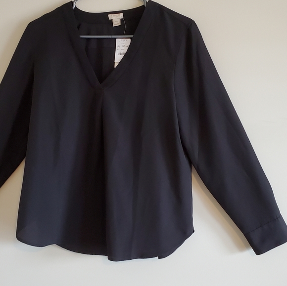 Black J-CREW Top Women Petite Large Blouse NWT - Picture 3 of 16
